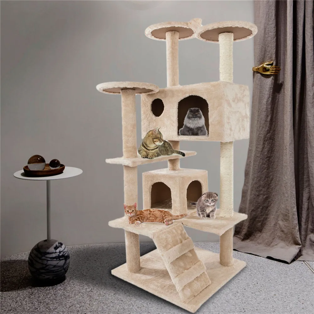 

360° Rotatable Cat Climb Holder Tower Cat Tree 26" Cat Scratching Sisal Post Tree Climbing Tower Beige with Two Toys