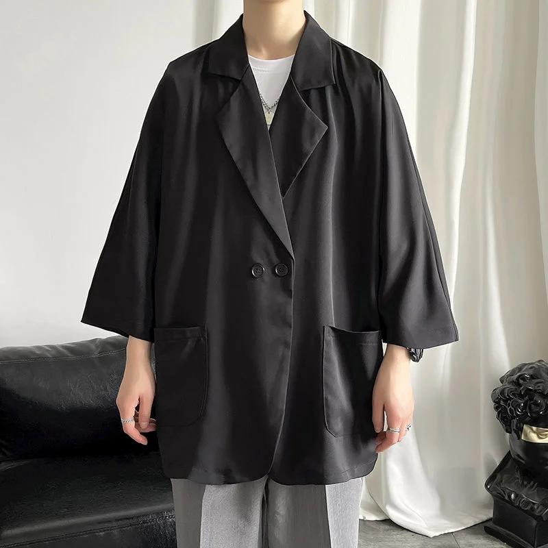 

Oversized Casual Men Jacket Suit Coat Loose Ice Silk Summer Harajuku Male Shirts Fashion Men's clothing Sunscreen