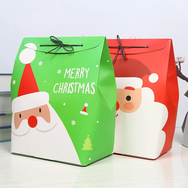 

25*18*11.5cm 10pcs Christmas Gift Bag Red Paper Christmas Bag Perfume Doll Candy Cookie Biscuit Nougat Paking Box Hand Bag