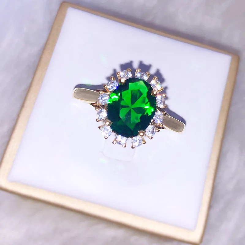 gold green Целлюлозное Серебро 925 Кольцо для женщин с овальным драгоценный камень, синий сапфир Серебряный Шарм женские ювелирные изделия помолвка Свадебная вечеринка подарок - Цвет камня: gold green