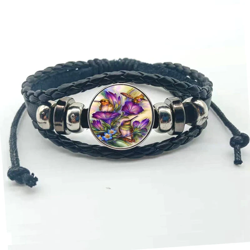 Разноцветный Многослойный кожаный браслет с колибри для танцев художественный