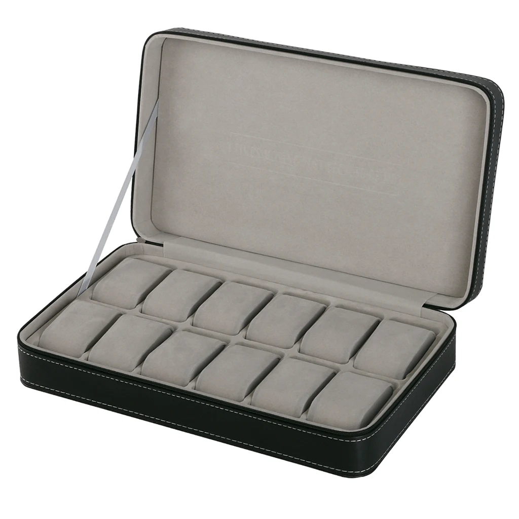

PU Leather Wrist Watch Display Box 12 Slots Jewelry Storage Prevent Damage