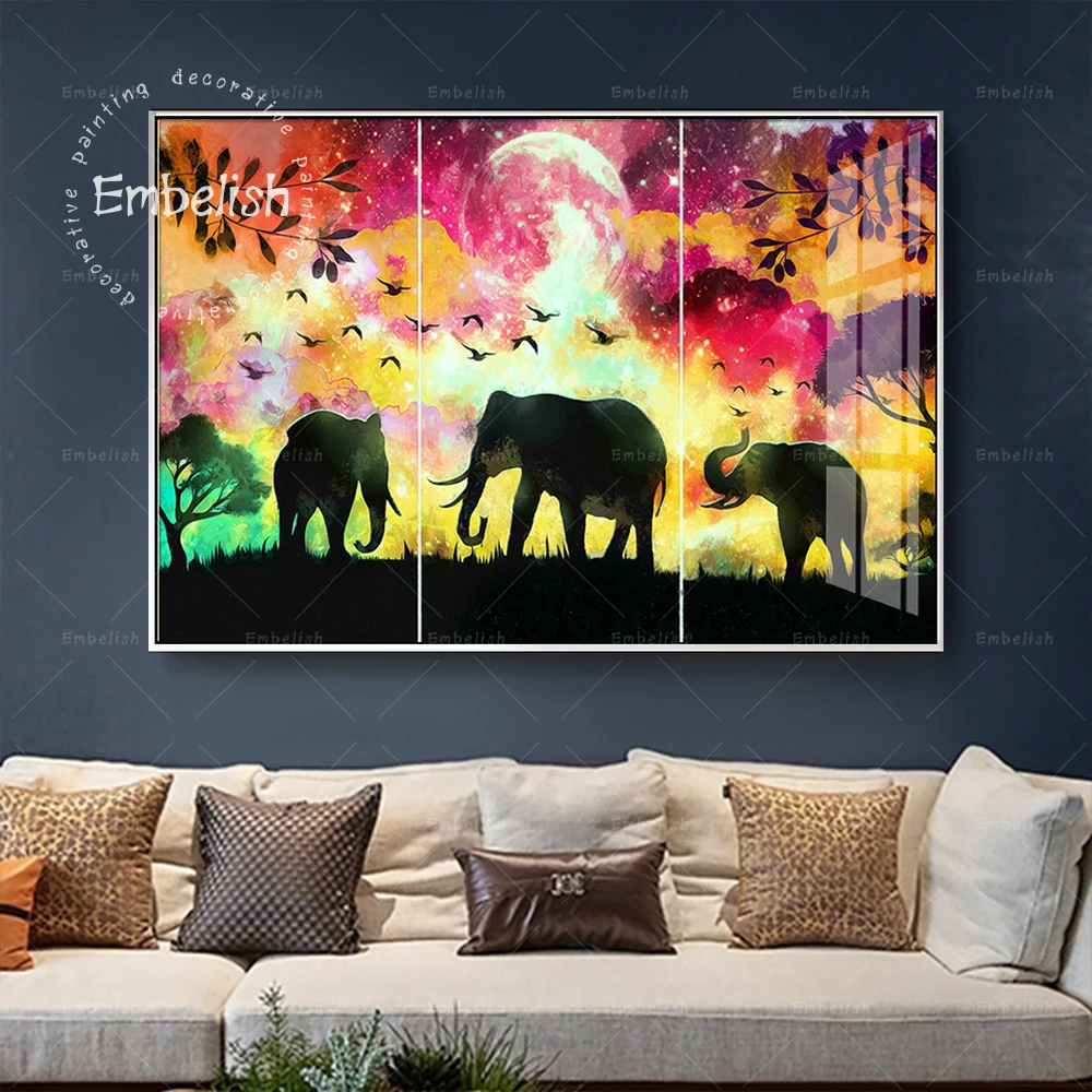 

1 Pieces Wild Animals Elephant In A Forest Landscape HD Canvas Oil Paintings For Living Room Home Decor Caudros Posters Pictures