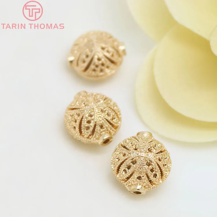 Латунные бусины-разделители овального цвета 4 шт. 14 х15 мм 24 К шампанского |