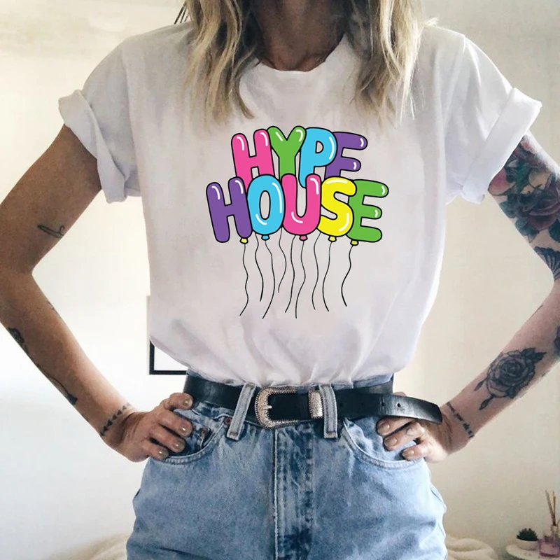 

2020 The Hype House Tshirt 90s Aesthetic Summer Short Sleeve Tee Tops Female Ulzzang Vintage Korean Clothes White Funny T Shirts