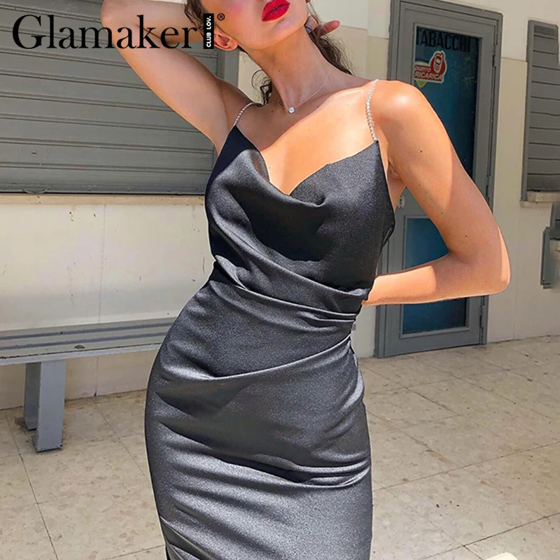 Glamaker воротник хомут Черное женское платье без спинки сексуальные рукавов