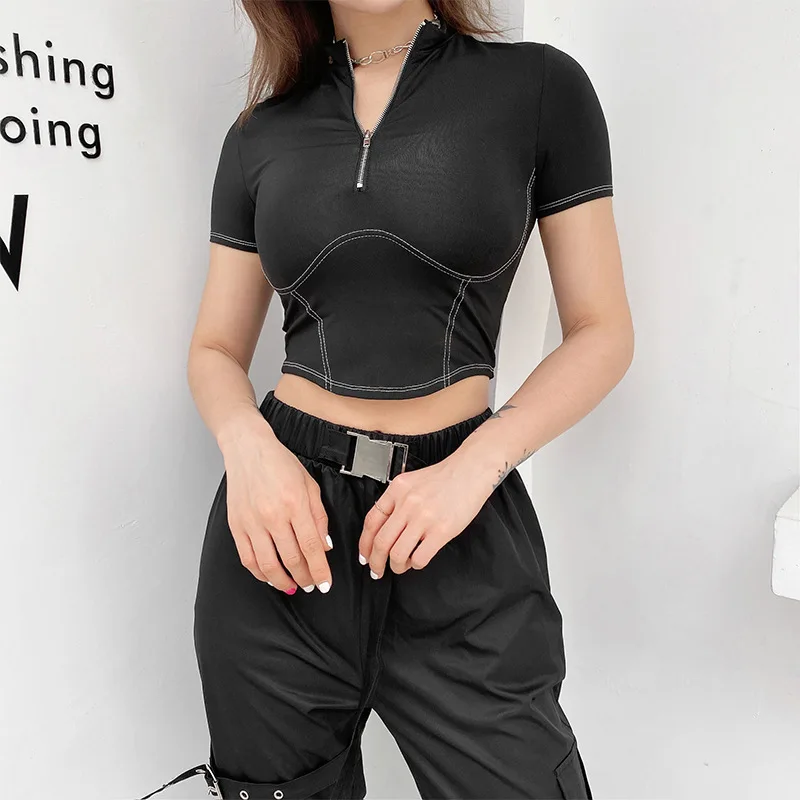 Женская сексуальная рубашка со стоячим воротником с высокой талией укороченная