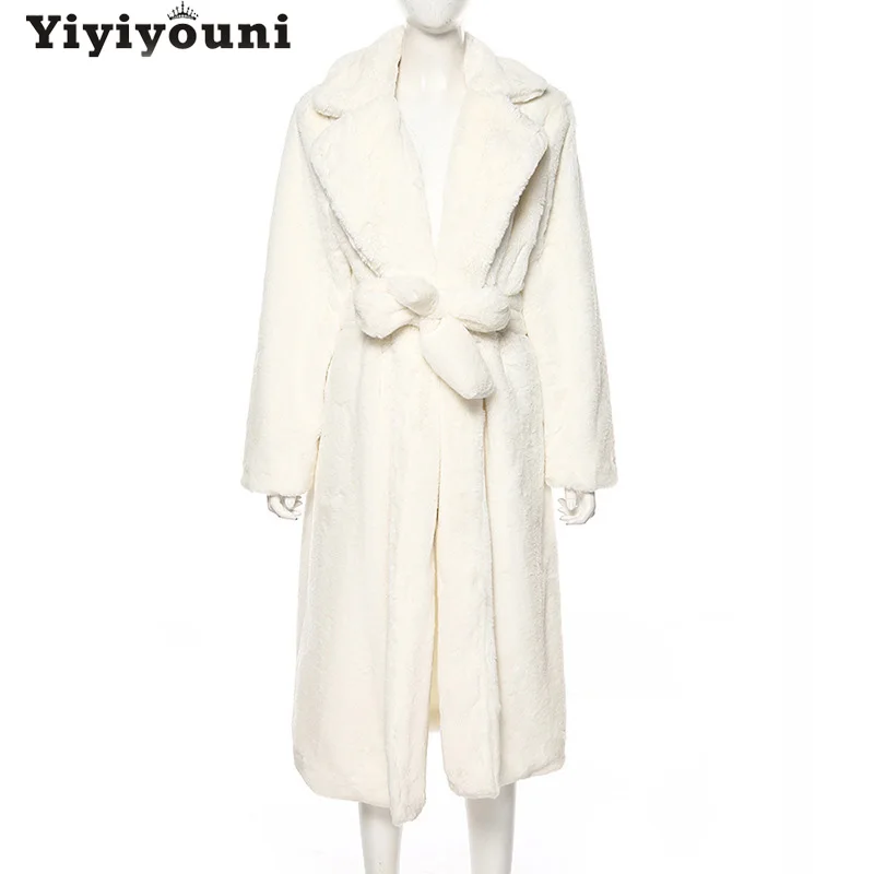 

Yiyiyouni Autumn Winter Oversized Faux Fur Long Coat Women Casual Plus Size X-long Jacket Female Thick Warm Plush Outwears Lady