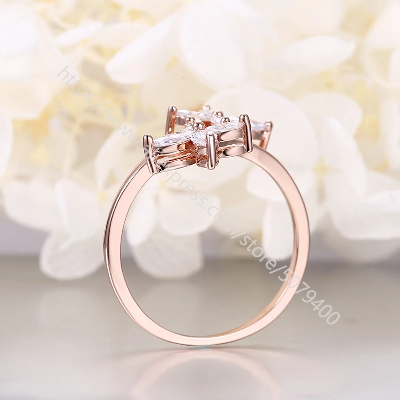 

Cubic zirconia Marquise CZ rings engagement wedding ring two flower design promise ring Xmas gift Rose gold color plated clover