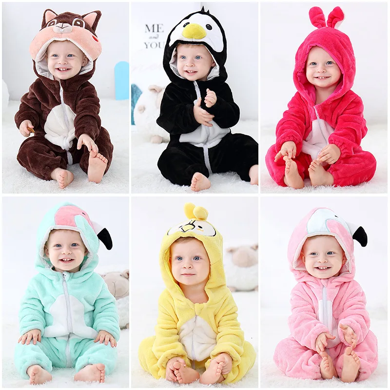 Baby Clothes cartoon animal Ins Children Pajamas Flannel Climb Cartoon Suit warm hooded tops |