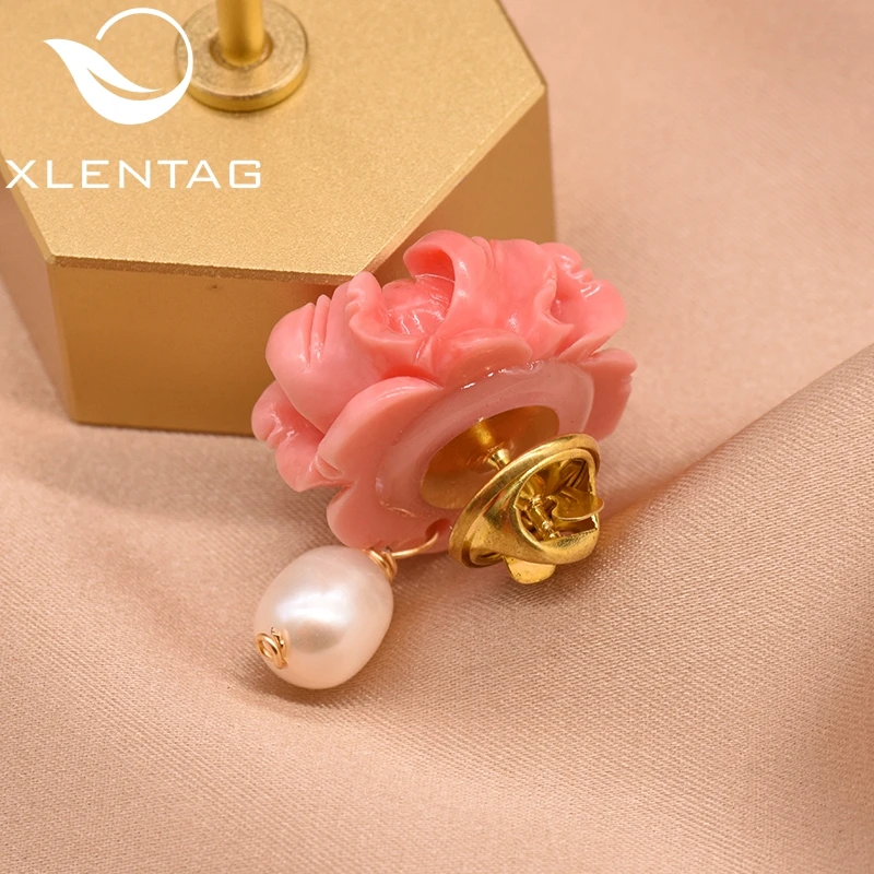 XlentAg 100% маленькая брошь с белым жемчугом и рельефным изображением пыльцы