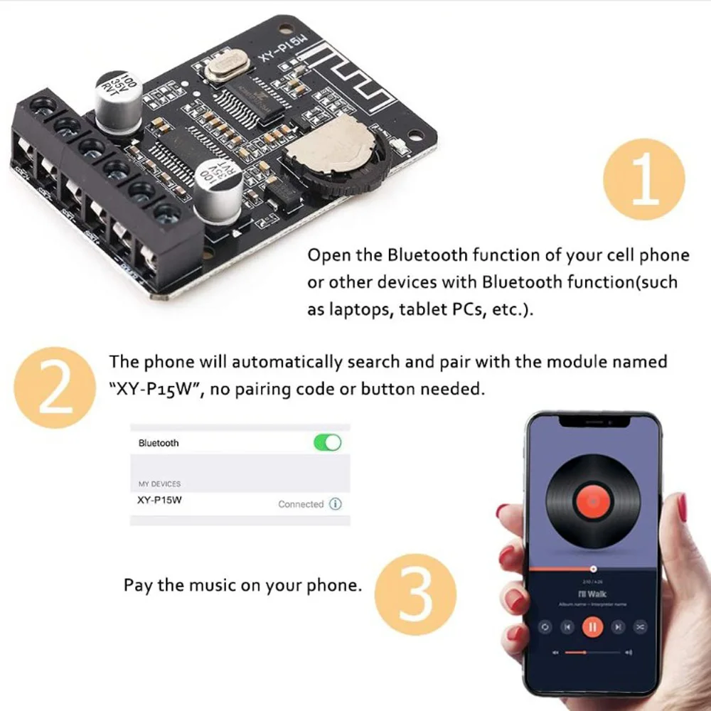 Bluetooth Receiver Board BT Stereo Audio Amplifier 5W*2 20W*2 Power Amplifier Module 3.7-5V 5V-24V for DIY Wireless Speak