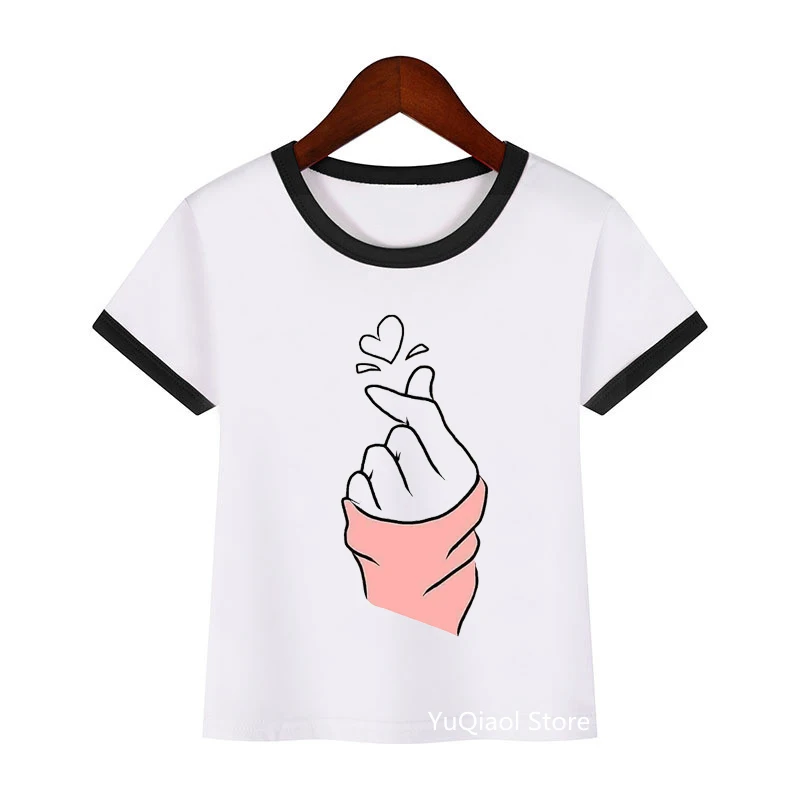 

new summer tops for girls Finger love Heart Symbol print kids clothes harajuku kawaii clothes korean style clothes t-shirt girls