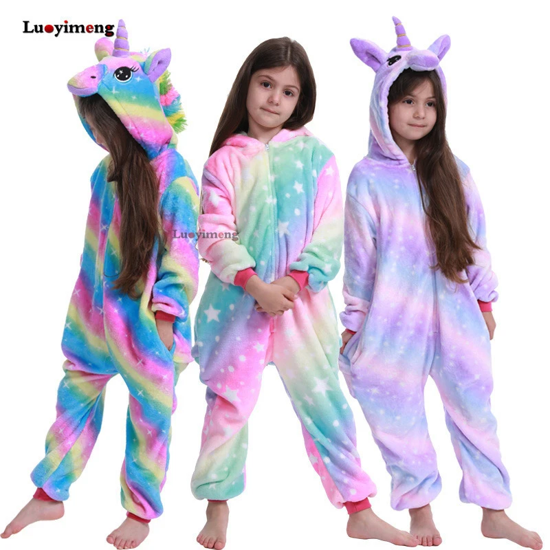 Зимние пижамы кигуруми с пандой и единорогом детские животными для мальчиков