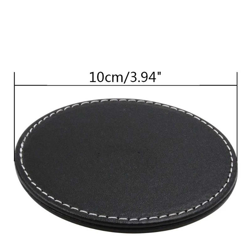 

Set of 6 Leather Drink Coasters Round Cup Mat Pad for Home and Kitchen Use Black