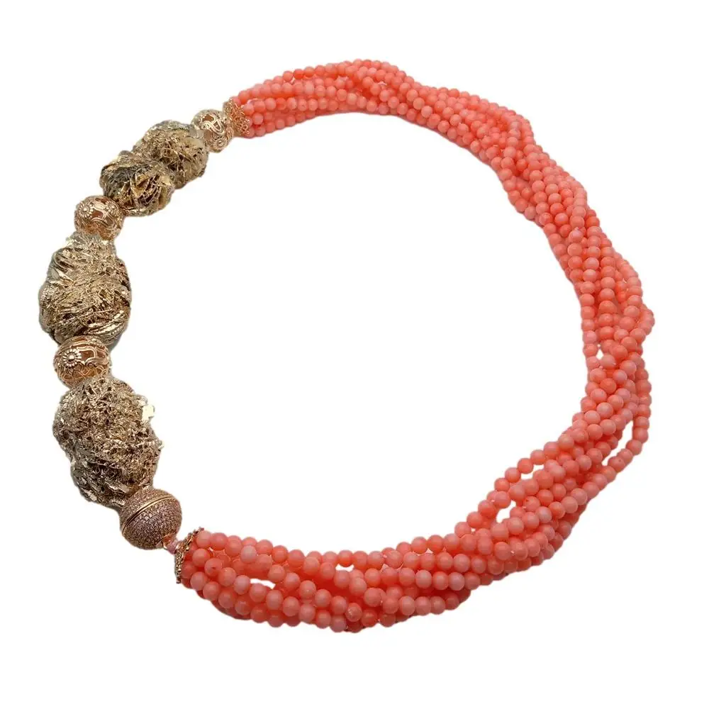 Y.YING-collar asimétrico de 8 hebras, color naranja, Coral, chapado en oro, rosa, desierto, crudo, 23