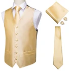Привет-галстук Шелковый шампанского жилет набор для мужчин Золотой Смарт повседневный мужской жилет костюм желтый жилет для свадьбы деловой пиджак