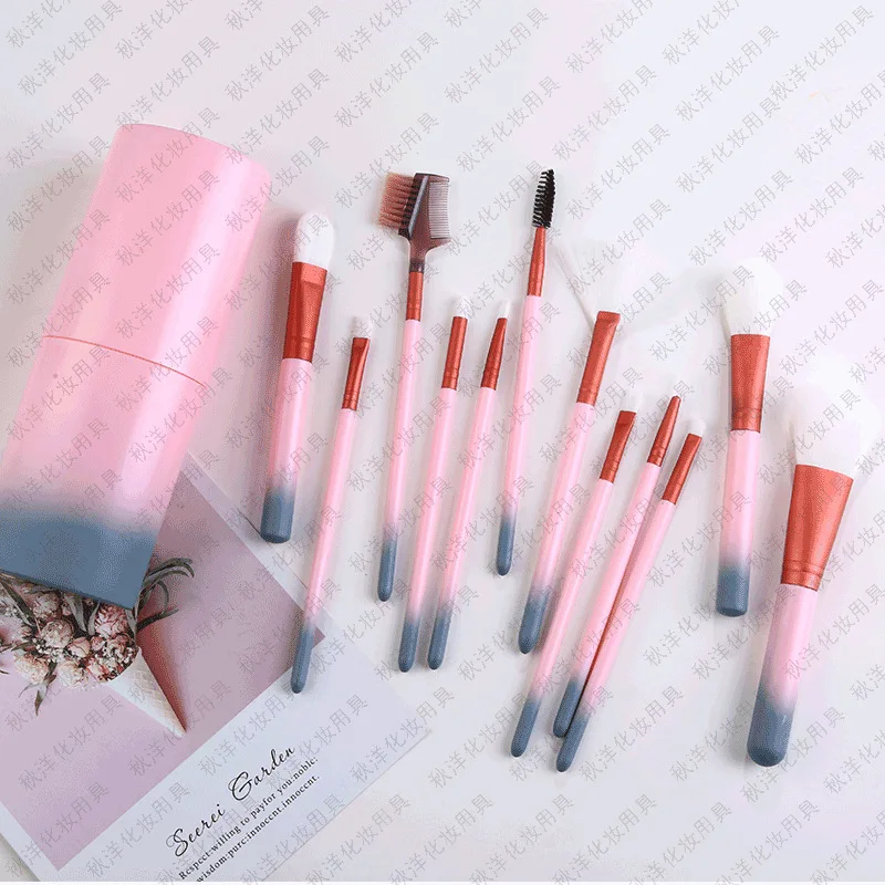 

12PCS Wholesale Supply Gradient Color Makeup Brushes Bucket Makeup Tools Eye Shadow Brush Lip Brush Color Set Brush