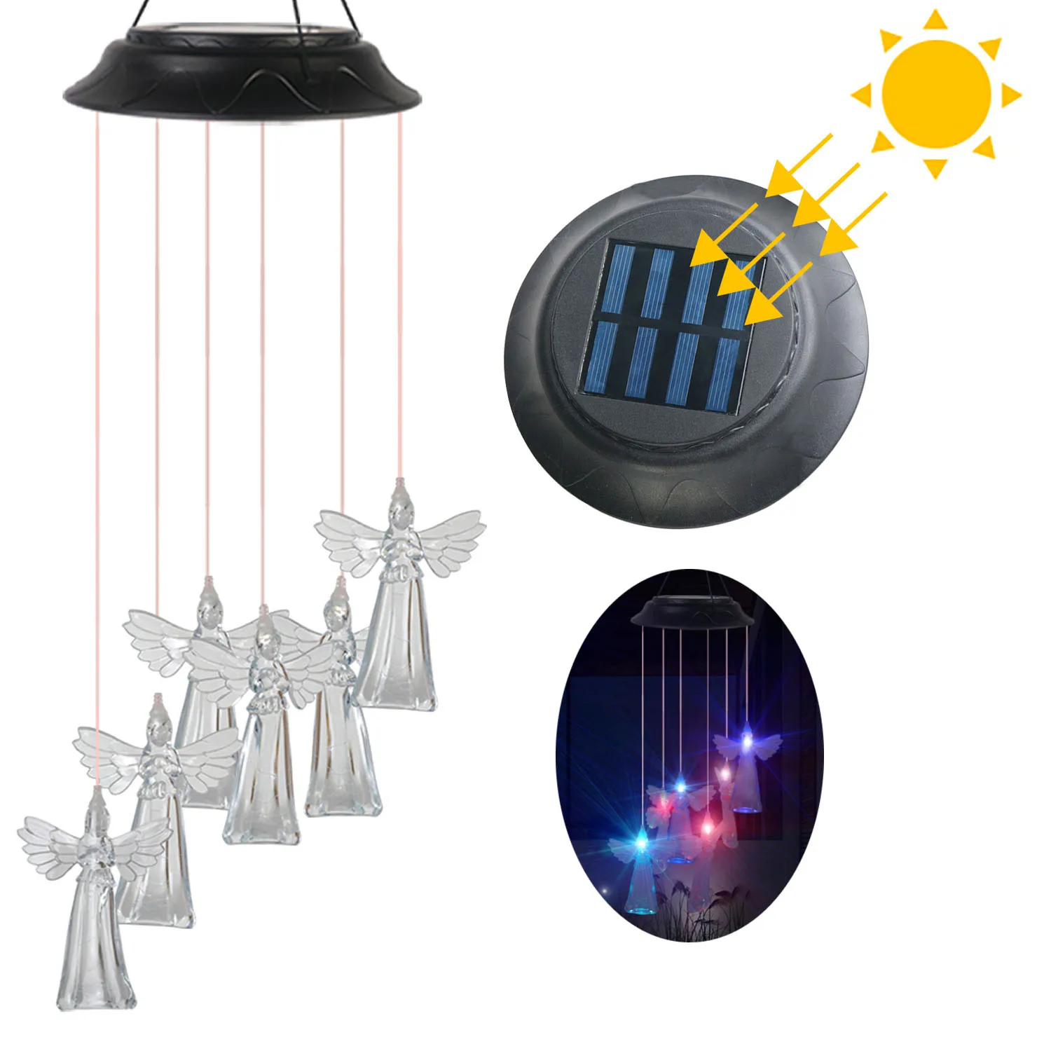 

Solar Crystal LED Wind chimes Auto On Off Color changing Outdoor Night Lamp 71.5cm courtyard Hanging Lighting Decors Night Lamp