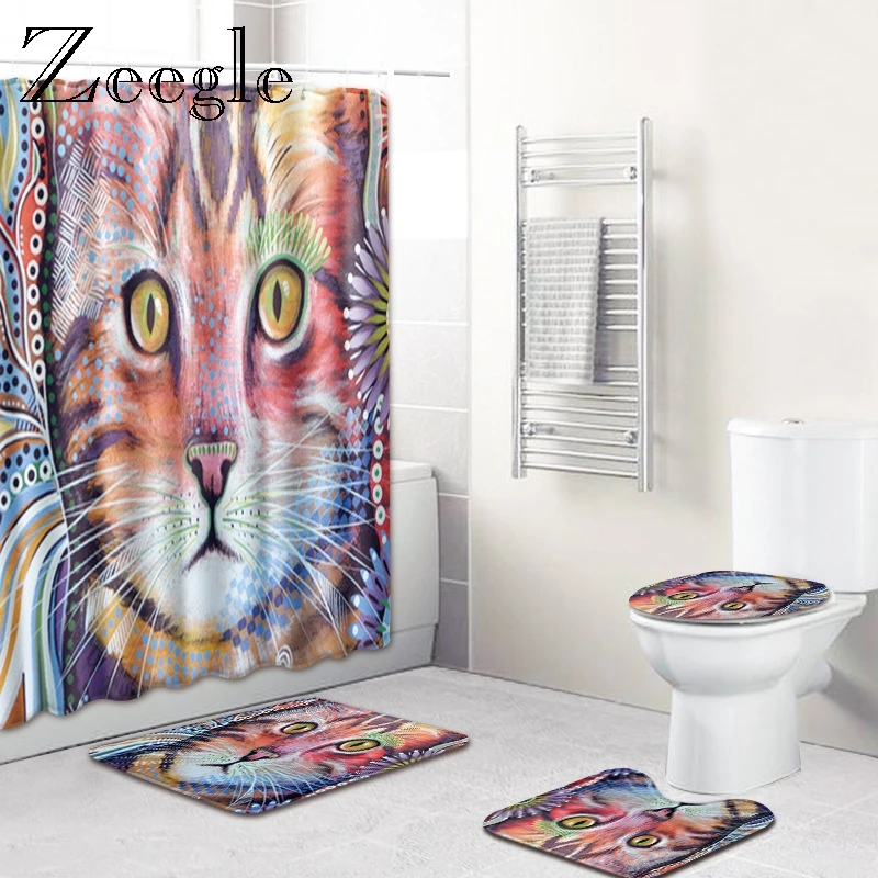 

Zeegle 4Pcs Bath Mats Set Anti Slip Bathroom Carpet Washable Toilet Rugs Water Absorbent Mats 3D Printed Shower Floor Mat