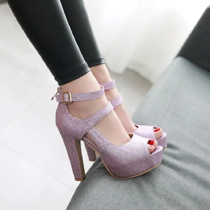 

Beautiful shoes golden Silver Pink Blue Women's shoes fish mouth shoes ROMAN SANDALS high heel large sandals small shoes