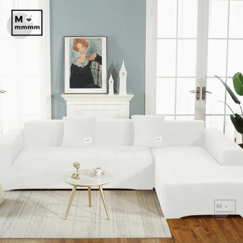 Бархатный Чехол для дивана в гостиную эластичный белый чехол удлиняемый угловой