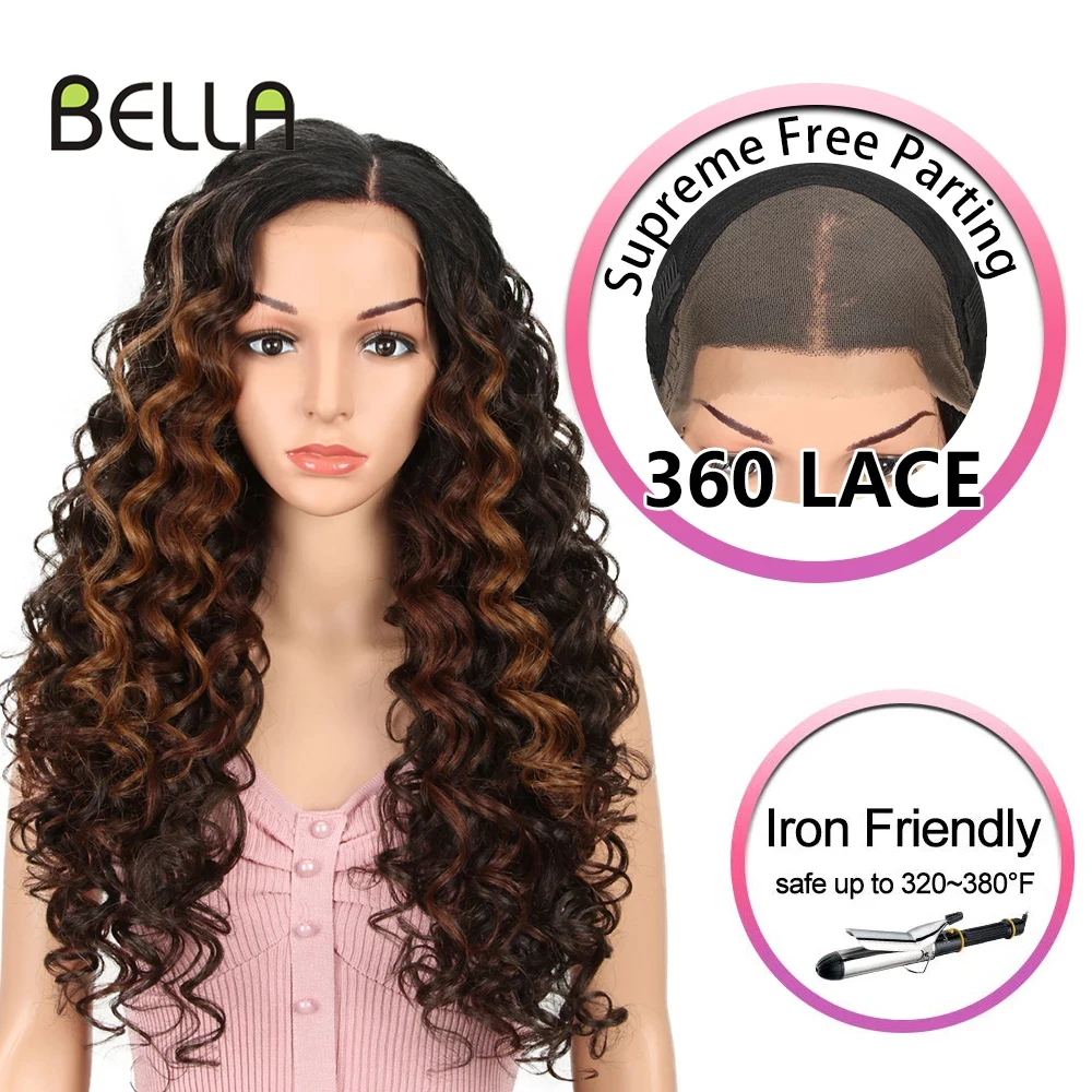 

Парик Bella с кружевом спереди, Синтетические афро кудрявые волосы, парик al, 13X4 и 360, полные кружева, 24 дюйма, парики для женщин, бесплатная часть