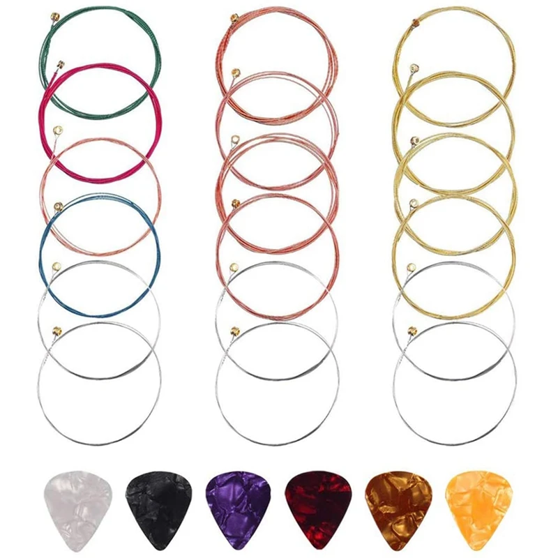 

Струны для акустической гитары, 3 комплекта из 6 стальных струн с 8 медиаторами