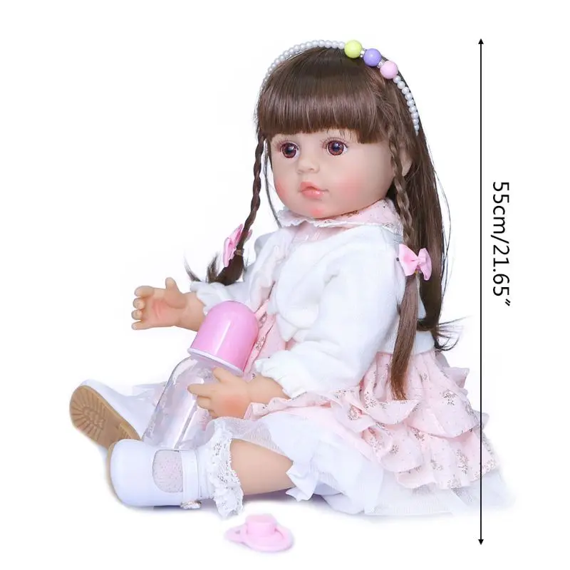 

55cm Realistic Doll Full Soft Vinyl Toddler Babies Lifelike Long Hair Girl Accompany Toy Birthday Christmas Gifts