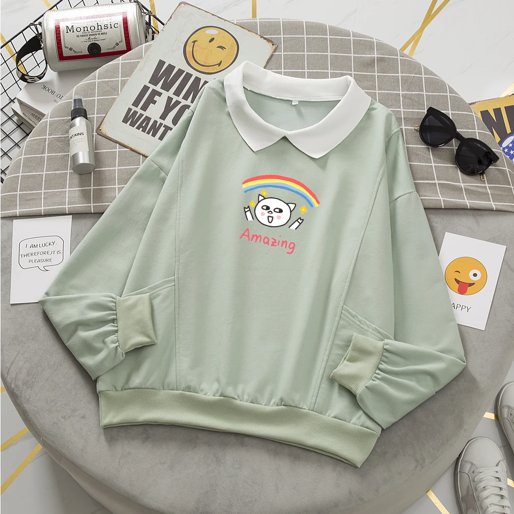 Oversized Sweatshirt with Collar Cotton Loose Fit Hoodies Korean Loose Sweatshirt for Women Turn-down Collar Sweetshirt Oversize