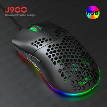HXSJ J900 USB Wired Gaming Mouse RGB Gamer Mouses with Six Adjustable DPI Honeycomb Hollow Ergonomic Design for Desktop Laptop