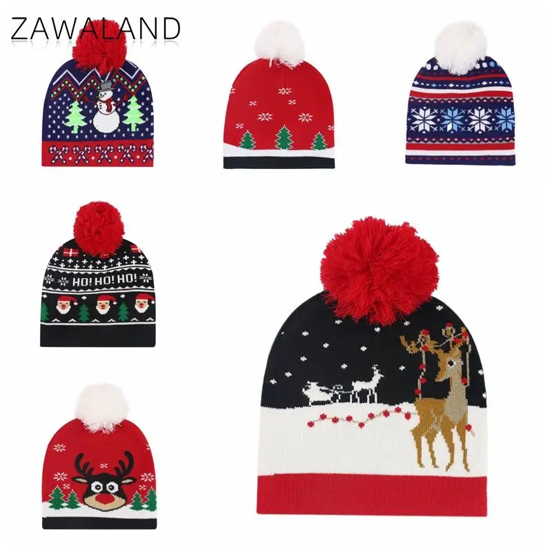 

Zawaland 2021 Adults Knitted Hats Pompom Santa Pirnting Hedging Caps Women Men Cool Streetwear Holiday Outdoor Casual Sun Fedora
