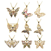 micro zircon spotted color butterflies pendant necklace chain pendant insects pendant necklace copper chain jewelry necklace b