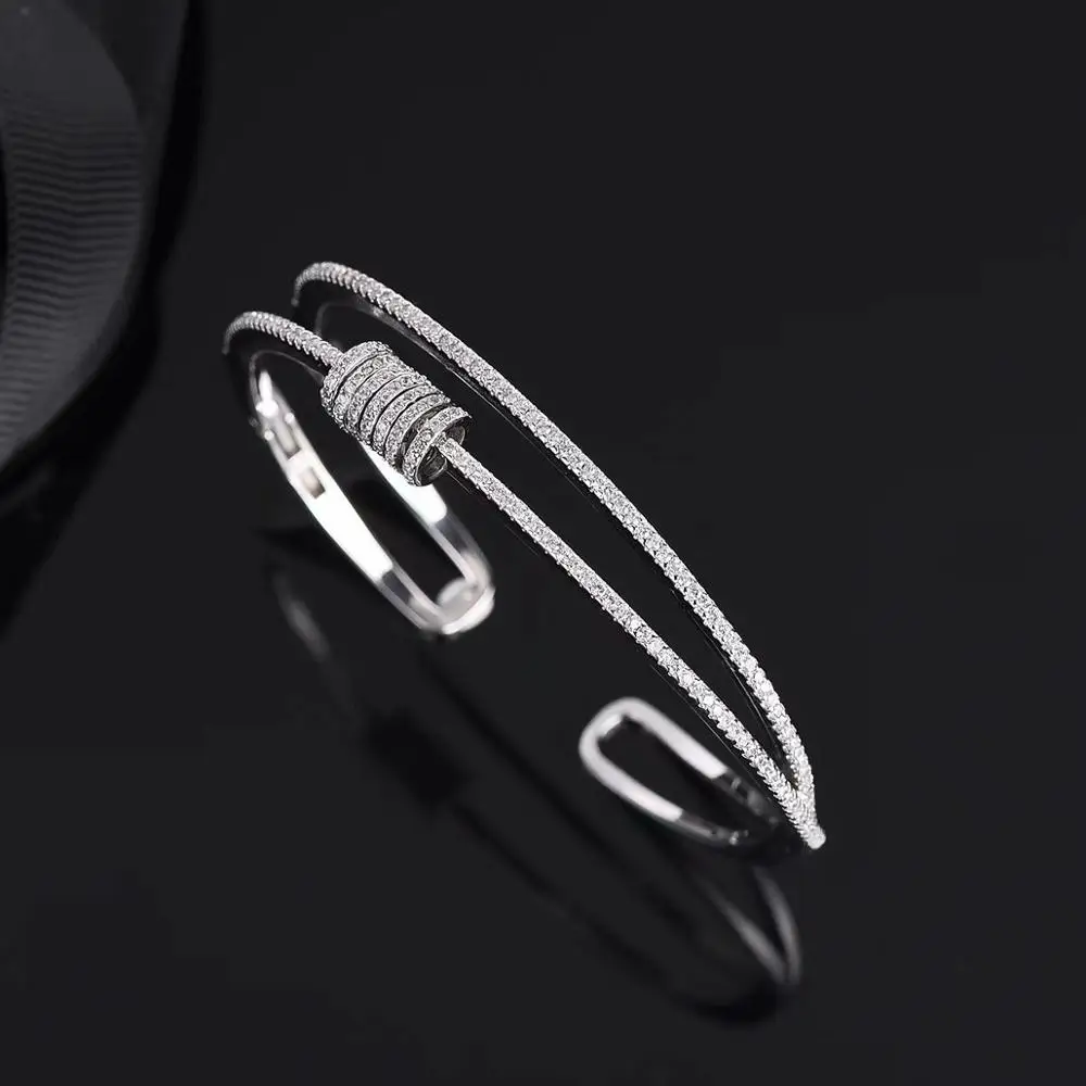 925 стерлингового серебра для женщин с двойным рядом камней мульти браслеты