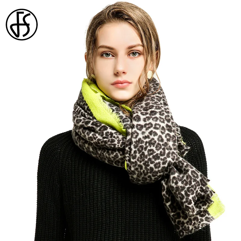 

FS Winter Cashmere Leopard Scarf Warm For Women Luxury Brand Blanket Wraps Female Animal Print Scarves And Shawls Leopardo Mujer