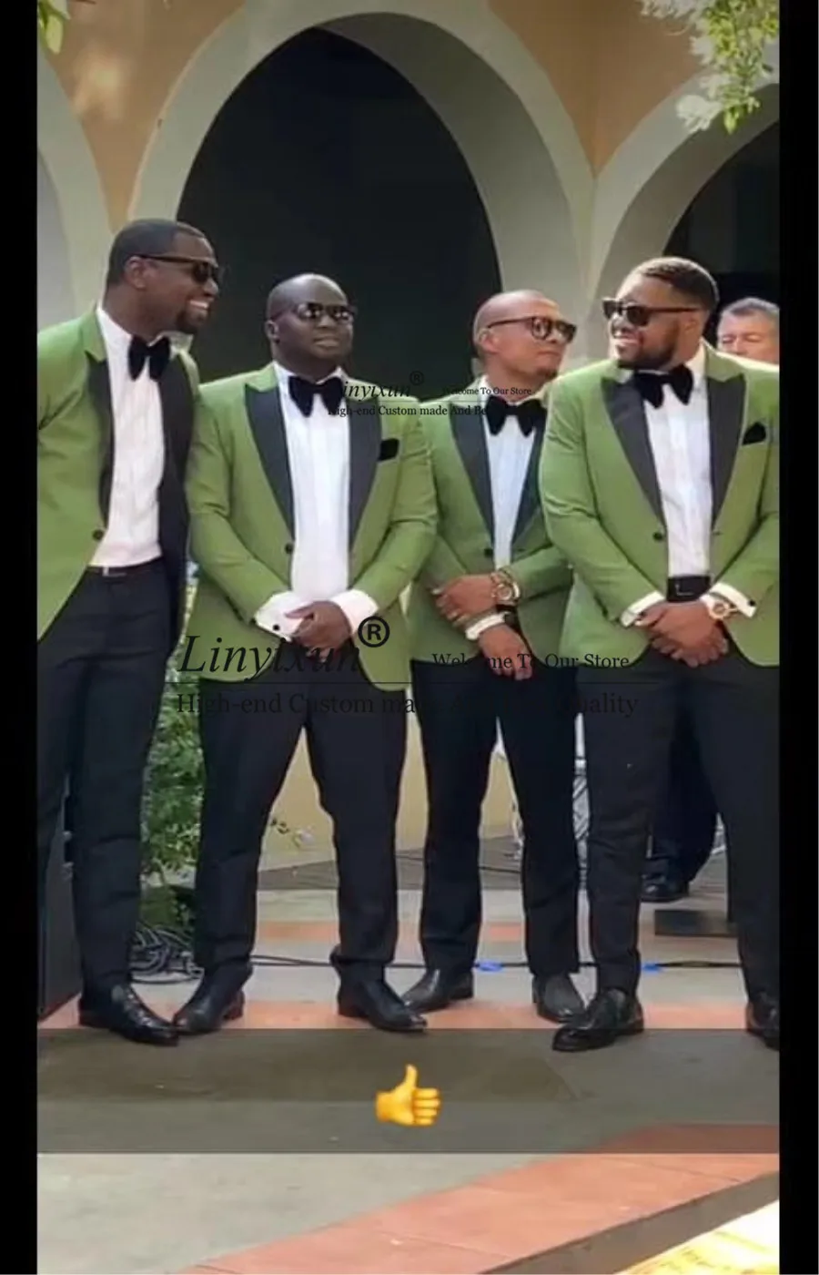 

Men suits 2020 new slim fit green jacket with pants 2 piece Business Formal Groom Wedding Dress Tuxedos Suit black lapel