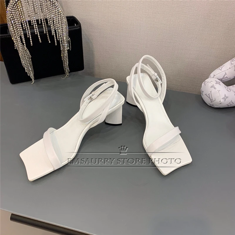 

Concise Ankle Strap Sandals For Girls Women Unique Strange Heel Real Leather Open Toe Summer Shoes Party Sandalias