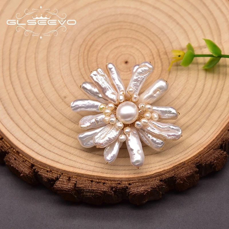 GLSEEVO оригинальный дизайн натуральный барокко белый жемчуг цветок броши для
