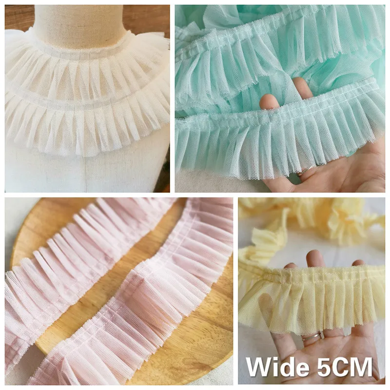 5 см широкая двухслойная плиссированная сетка 3D Кружевная аппликация из гипюра