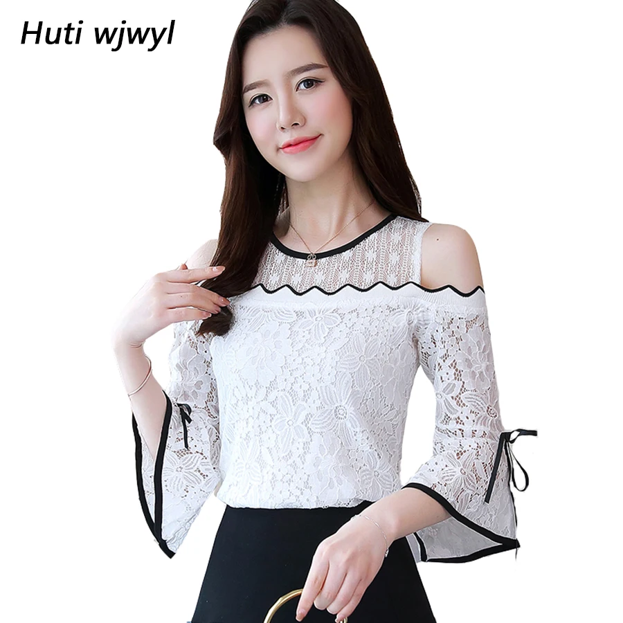 Женская шифоновая блузка с цветочным принтом белая кружевная вырезами в