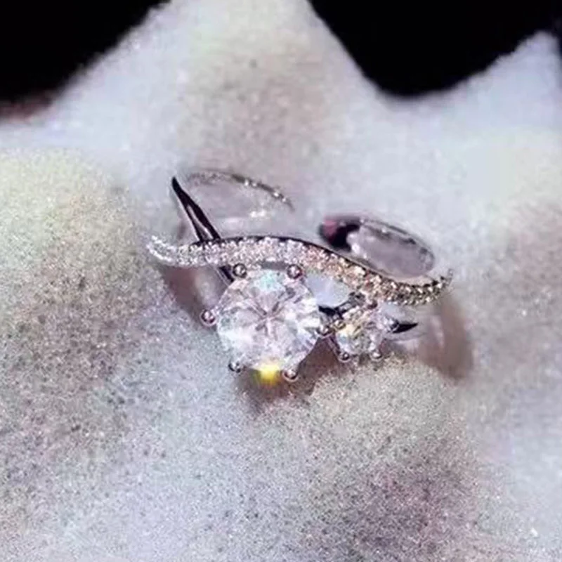 

Classic Engagement Ring AAA Cubic Zircon Female Women Flash Rhinestone Wedding CZ Hollowed Out Band Rings 925 Stamp Jewelry