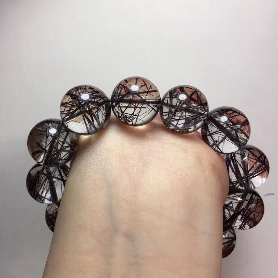 

Natural Black Hair Crystal Large Particle Single Circle Bracelet Crystal Transparent Black Hair Crystal Bracelet Hair Thick