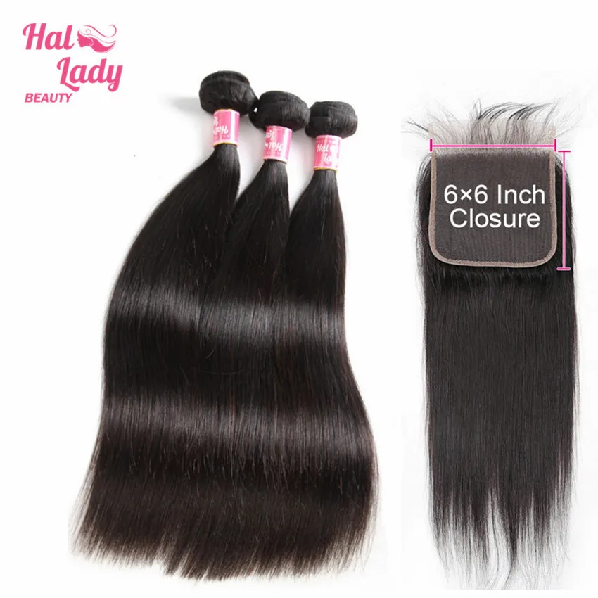 Halo Lady перуанские прямые 6*6 Закрытие с пучками 4 шт Лот 28 30 дюймов не Реми