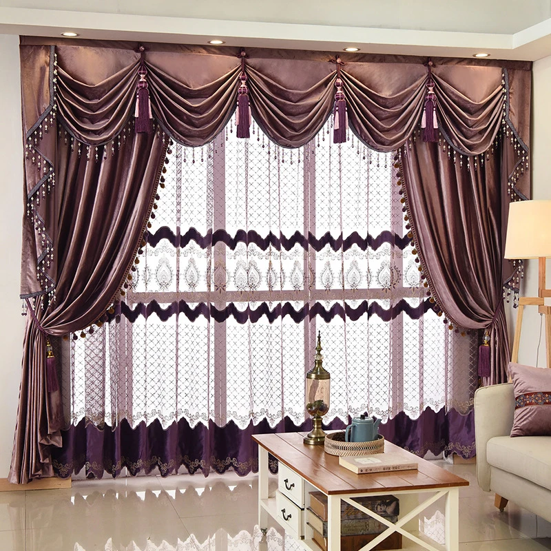 

European Italian Flannel Purple Curtains for Bedroom Solid Color Velvet Valance Curtain Fabric Window Living Room Finished