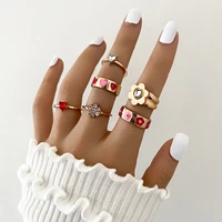 aprilwell 6 8 pcs cute metal gold heart rings set for women aesthetic 2021 fashion y2k shinestone vintage flower anillos jewelry