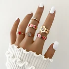 Набор милых металлических золотых колец в форме сердца Aprilwell 6-8 шт. для женщин в эстетике Мода 2021 Y2k Shinestone винтажные цветочные кольца ювелирные изделия