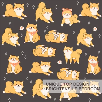 BlessLiving Shiba Inu Bedding Set Kawaii Dog Home Bed Set for Kids Animal Duvet Cover Cartoon Print Funny Bedclothes Queen 3pcs 3