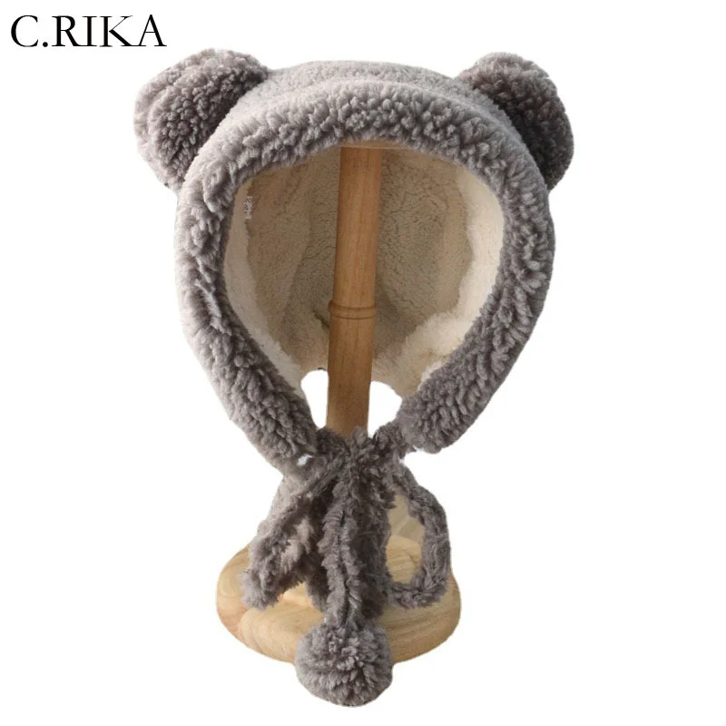 

Autumn Winter Cute Ears Lambswool Beanies Hat for Women Girl Outdoor Fashion Hip Hop Warm Ear Protection Skullies Funny Bonnet