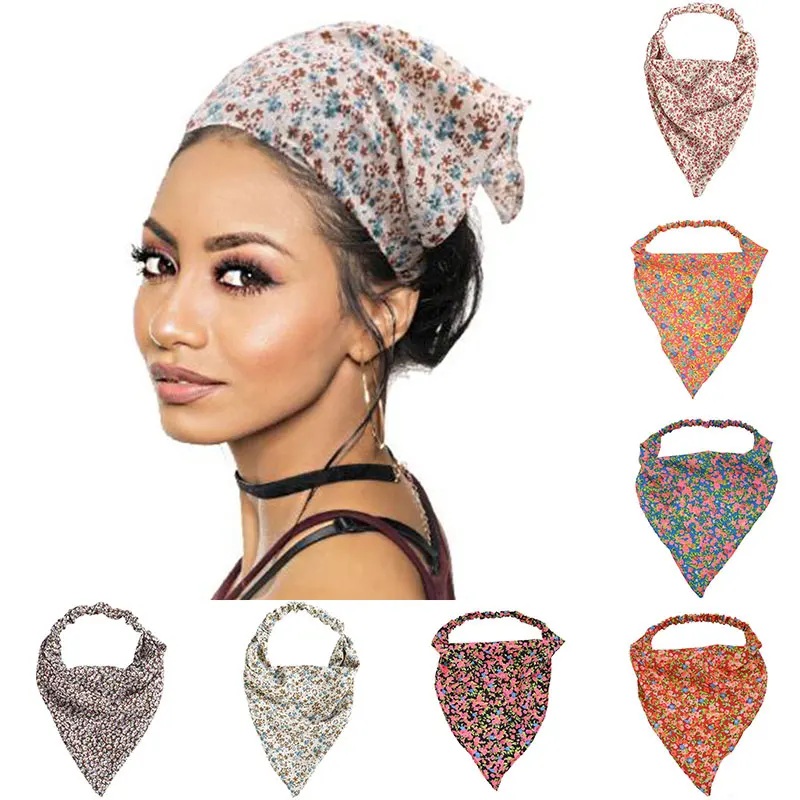 

Pastoral Style Hair Accessories Elastic Hair Bands Floral Print Scrunchies With Clip For Girls Triangle Bandanas Hairband
