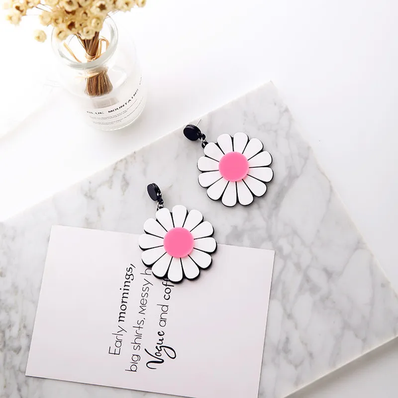 Trendy Korea Girl Earrings Daisy Flowers Exaggeration Sunflower Drop for Fashion Women Jewelry Accessories | Украшения и
